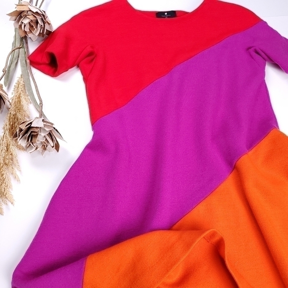 Lisa Perry Casual Coral Color Block Wool Dress 0 - Picture 12 of 16